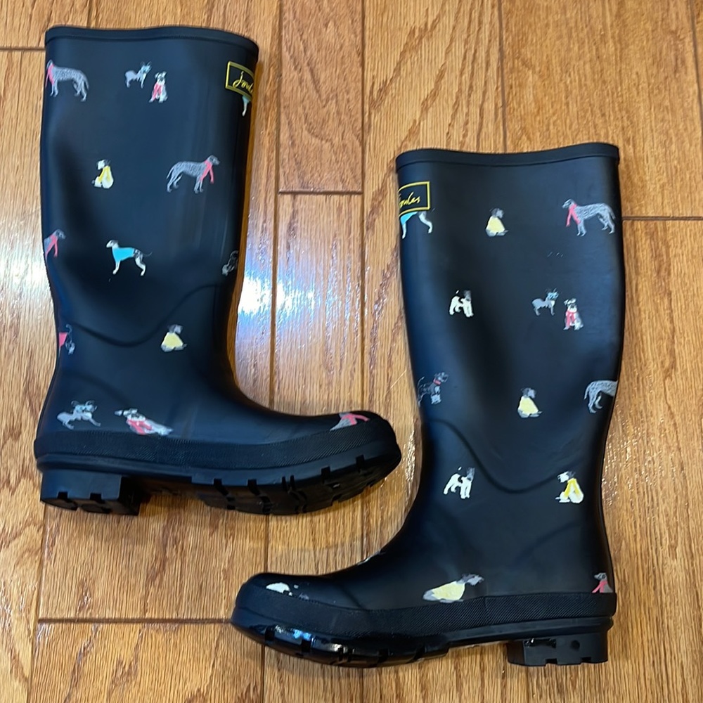Women's *Dark Navy* Rain Boots with Dog Print - Picture 2 of 12